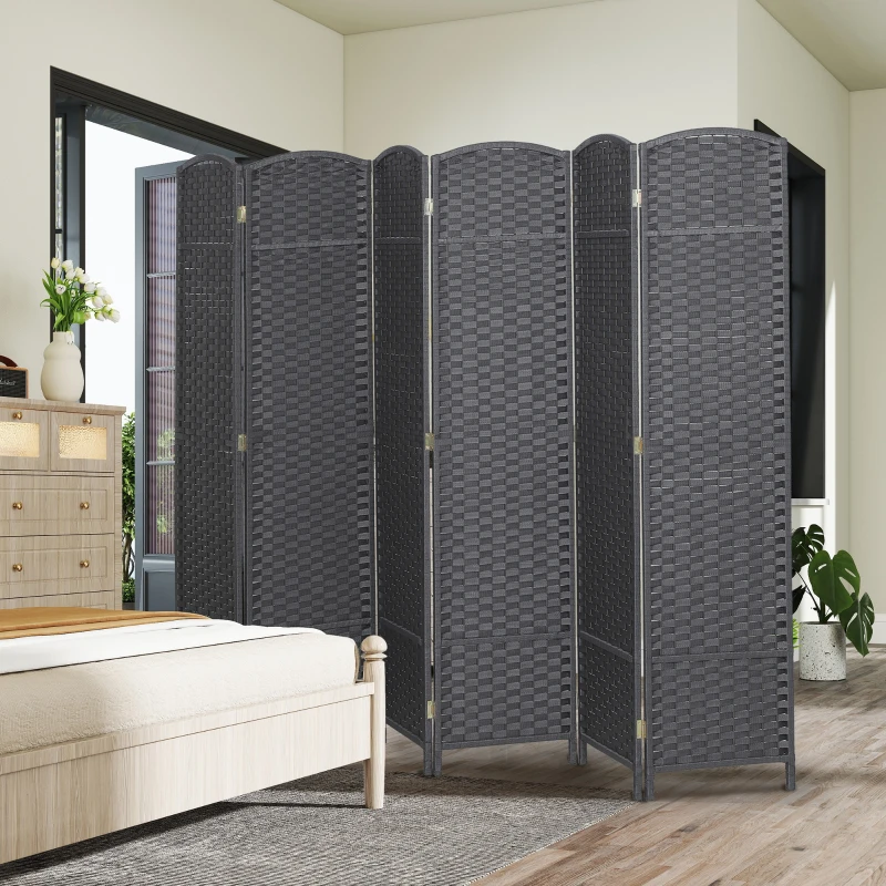 HOMCOM Folding Room Divider Screen 6 Panel 5.6' Tall Privacy Screen Freestanding Room Partition for Home Office, Charcoal Gray