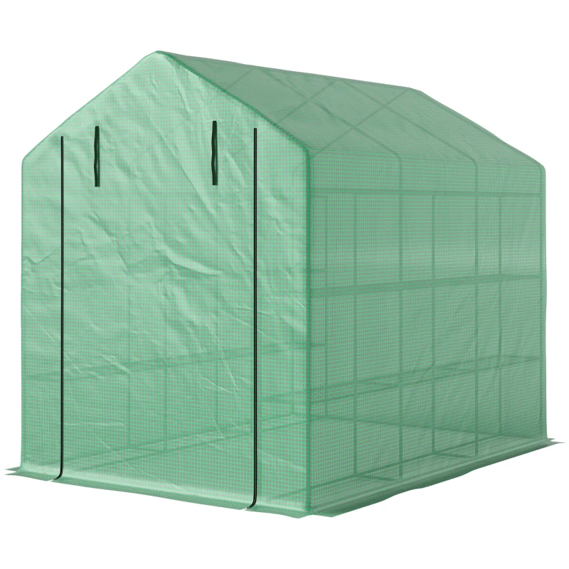 Outsunny 8' x 6' x 7' Portable Walk-In Greenhouse Hot House with 18 Shelves,  Water/UV Resistant Weather Cover, & Roll Up Door