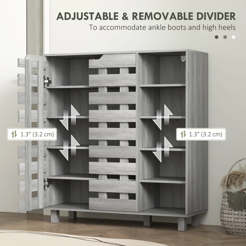 HOMCOM Shoe Cabinet, 21 Pair Shoe Storage Cabinet Organizer with 5-tier Double Door Cabinet and 5-tier Open Shelves, Light Grey