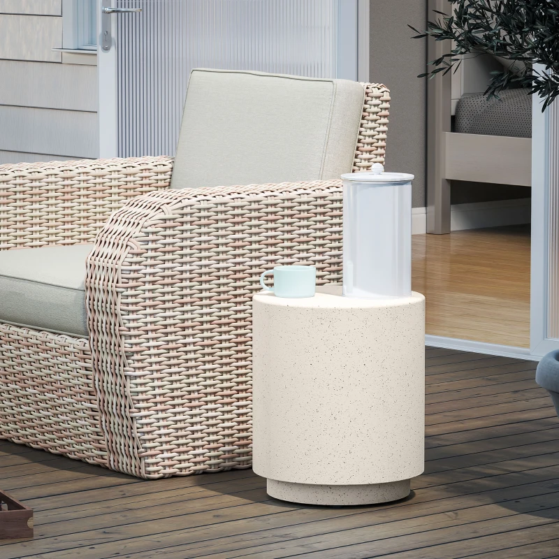 HOMCOM Terrazzo Finish Side Table, 17" Round End Table for Indoor and Outdoor, Cream White