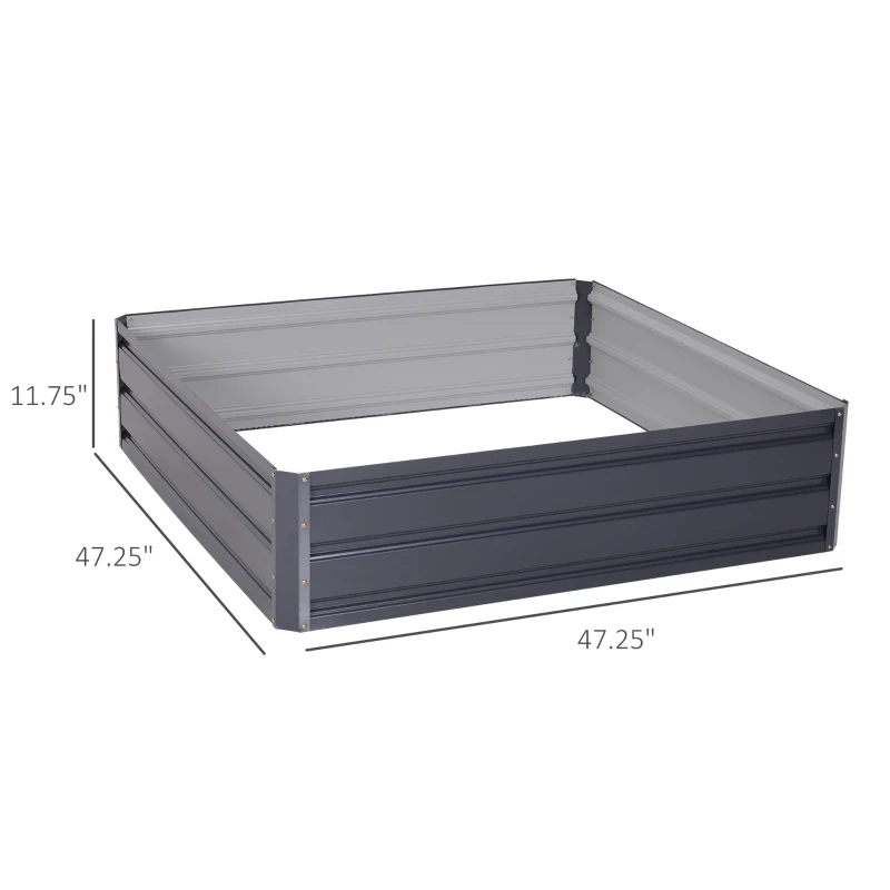 Outsunny 47.3"x47.3" Raised Garden Bed Galvanized Planter Garden Box Kit Set Raised Fence Garden Bed Planter 4-Panel Galvanized Steel Grey