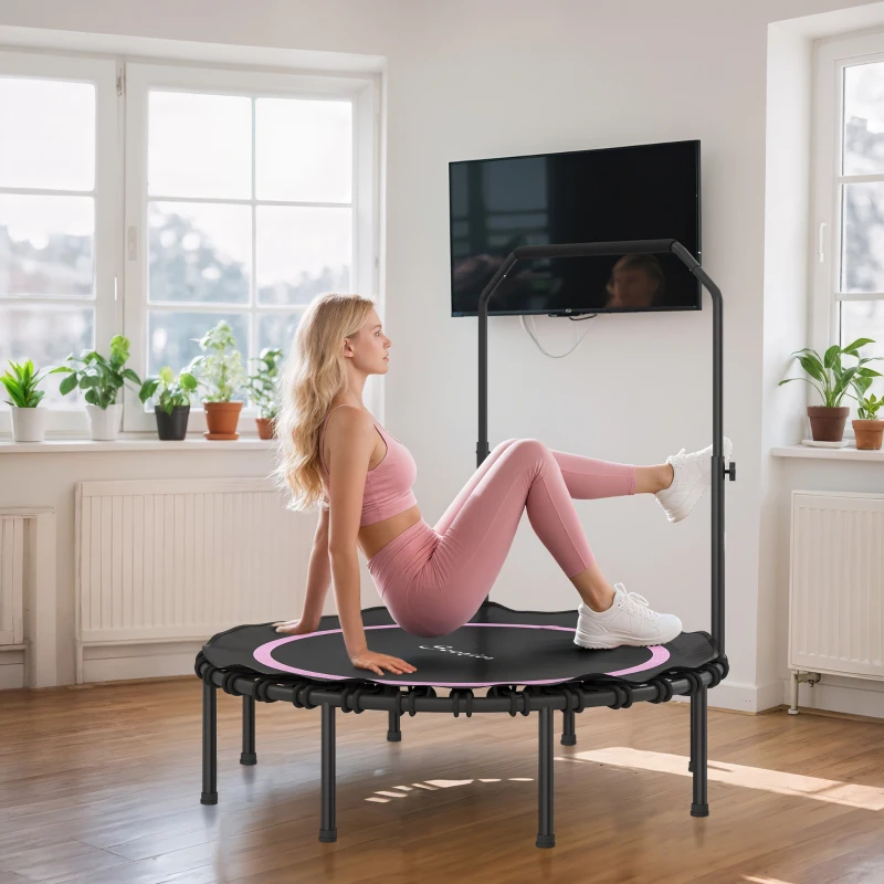 Soozier 48" Rebounder Trampoline for Adults, Foldable Mini Trampoline with Adjustable Handle Bar for Indoor Outdoor, Pink