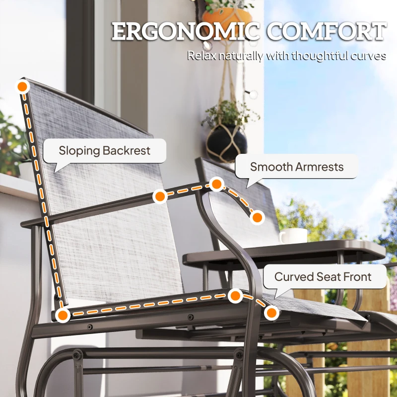 Outsunny Patio Glider Rocking Chair 2 Person Outdoor Loveseat Rocker Garden Furniture Bench, Grey