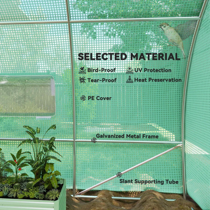 Outsunny 20' x 10' x 6.5' Walk-in Tunnel Greenhouse, Outdoor Green House with Hinged Door, Mesh Windows, Gardening Tent Plant House, Green