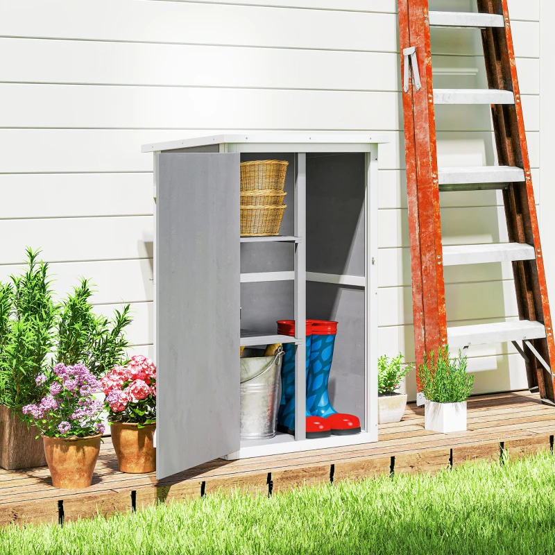 Outsunny 29.9"x21.7"x45.3" Garden Storage Shed with Asphalt Roof, Outdoor Storage Cabinet w/ Shelves, Grey