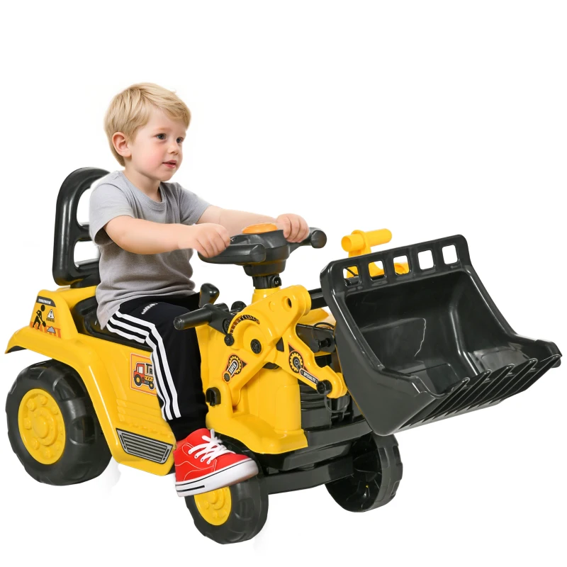 HOMCOM Ride-On Toy Bulldozer with Bucket Horn Steering Wheel Storage Toddlers for 18-48 Months, Yellow