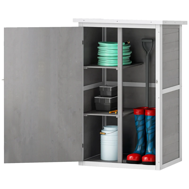 Outsunny 29.9"x21.7"x45.3" Garden Storage Shed with Asphalt Roof, Outdoor Storage Cabinet w/ Shelves, Grey