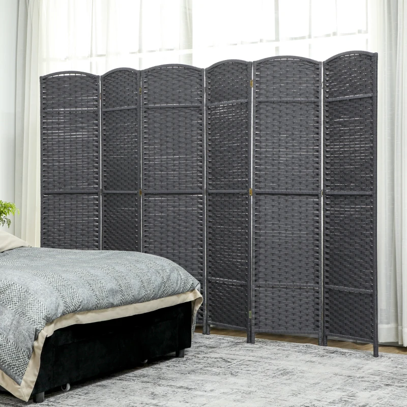 HOMCOM Folding Room Divider Screen 6 Panel 5.6' Tall Privacy Screen Freestanding Room Partition for Home Office, Charcoal Gray