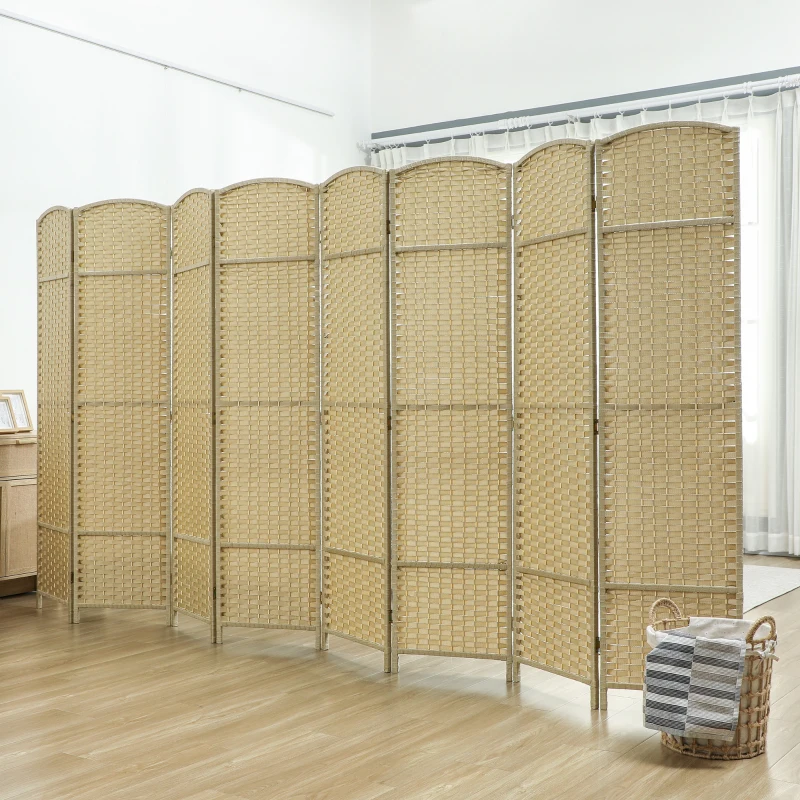 HOMCOM Folding Room Divider Screen 8 Panel 5.6 ' Tall Privacy Screen Freestanding Room Partition for Home Office, Beige