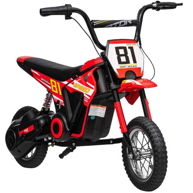 Qaba 24V Kids Motorcycle, Electric Dirt Bike with 250W Motor, Up to 9.9 MPH, 12" Inflatable Tires and Rear Suspension, Red