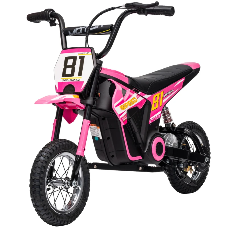 Qaba 24V Kids Motorcycle, Electric Dirt Bike with 250W Motor, Up to 9.9 MPH, 12" Inflatable Tires and Rear Suspension, Pink