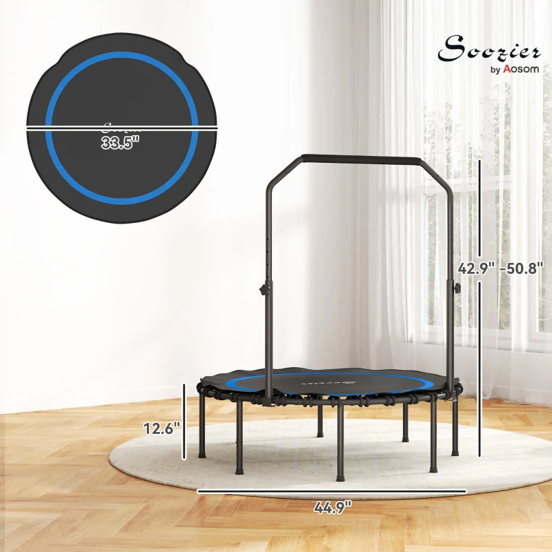Soozier 45" Rebounder Trampoline for Adults, Foldable Mini Trampoline with Adjustable Handle Bar for Indoor Outdoor, Blue