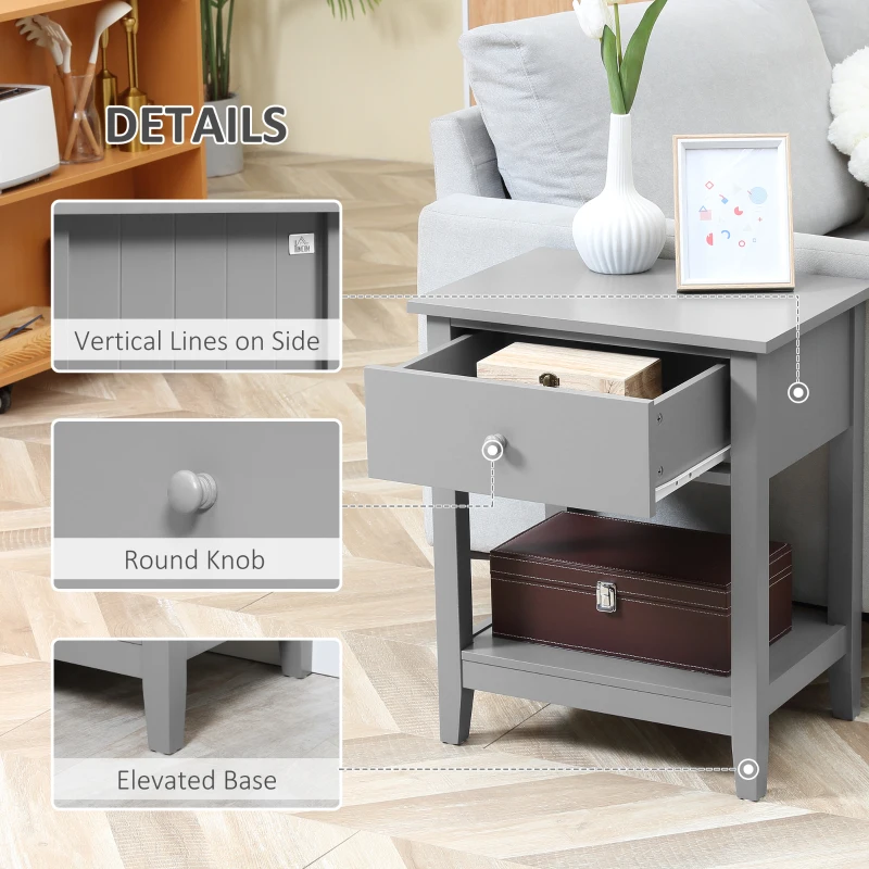 HOMCOM End Table, 2-tier Side Table with Drawer and Storage Shelf, Modern Side Table for Living Room, Gray