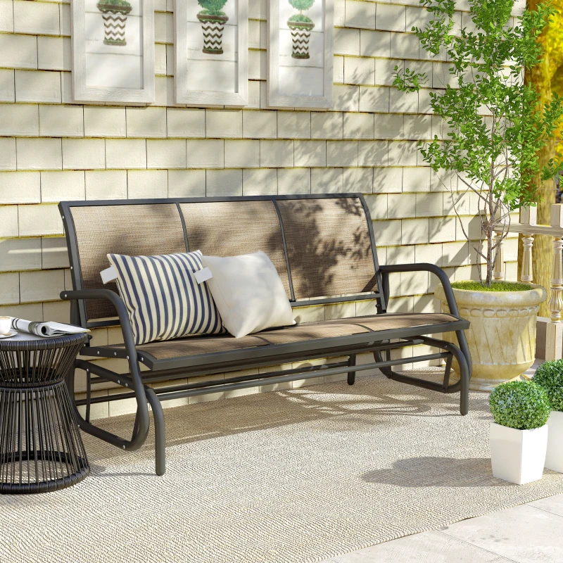 Outsunny 3-Seat Outdoor Glider Chair, Patio Rocking Chair, Steel Frame, Sling Fabric Seat for Garden, Backyard, Lawn, Brown