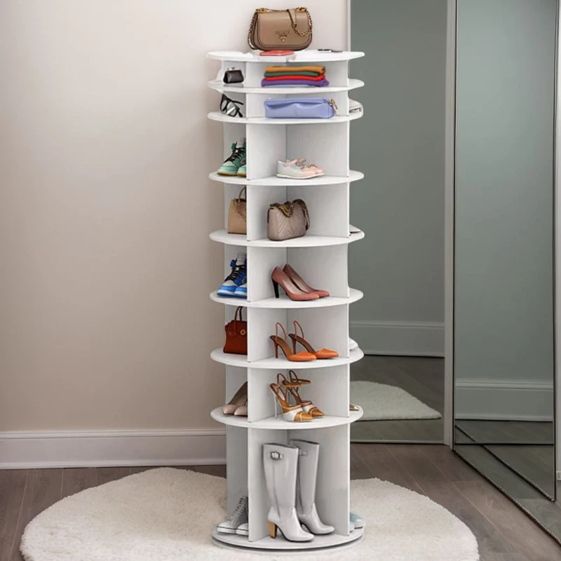 8-Tier Rotating Shoe Rack Tower, 360-Degree Spinning Shoe Display Organizer, Holds Up to 28 Pairs, 23.5" L x 23.5" W x 72" H, White