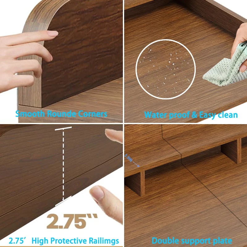 Practical Washer Dryer Countertop with Non-slip Pads, Double Layer Laundry Wood Shelf Topper with Edge, 54" L x 27.5" W x 12" H, Walnut