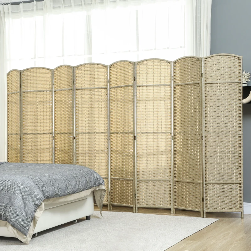 HOMCOM Folding Room Divider Screen 8 Panel 5.6 ' Tall Privacy Screen Freestanding Room Partition for Home Office, Beige
