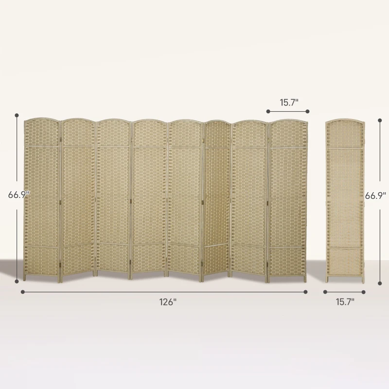 HOMCOM Folding Room Divider Screen 8 Panel 5.6 ' Tall Privacy Screen Freestanding Room Partition for Home Office, Beige