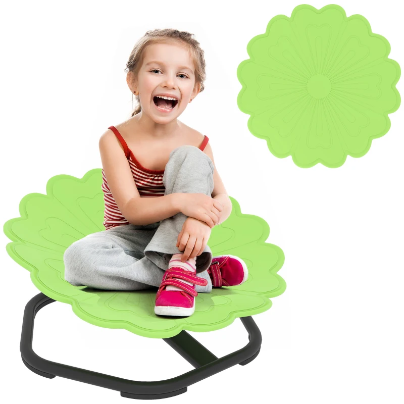 Qaba Flower-Shaped Kids Swivel Chair, Non-Slip Sit and Spin Sensory Chair for Training Body Coordination, Green