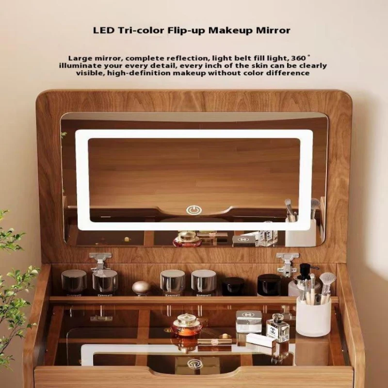 3-in-1 Vanity Desk with Flip Top Mirror, Compact Makeup Vanity Set with Visible Glass Desktop and 3 Drawers, 20" L x 16" W x 31.5" H, Walnut