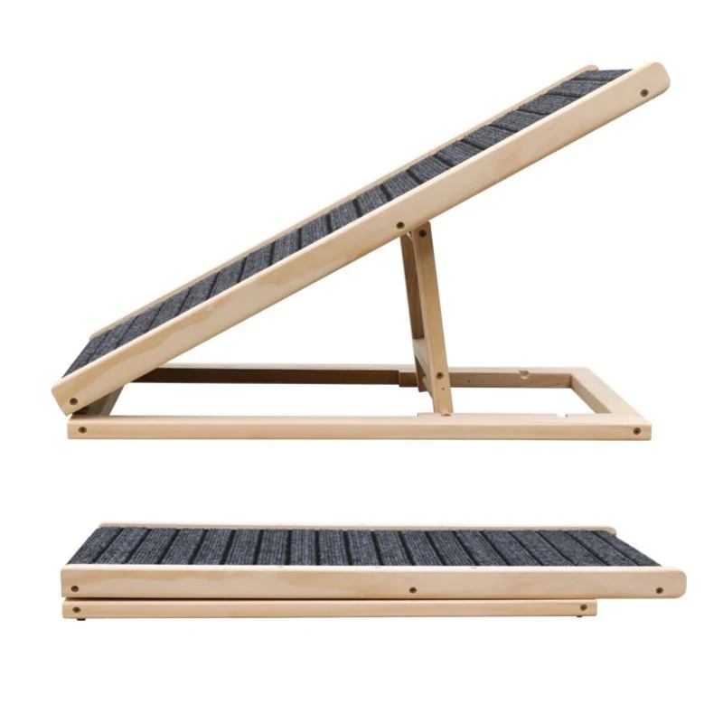 Dog Ramp with Extra Wide Non-Slip Rubber Surface, Foldable Pet Ramp for Bed, Adjustable Solid Wood Design, 39.5″ L x 16″ W x 23.5″ H, Natural