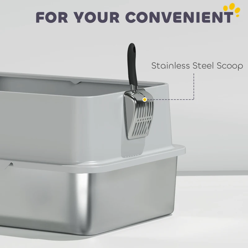 PawHut Extra Large Stainless Steel Cat Litter Box with Scoop & Pad, Anti-Urine Leakage, Easy Cleaning, Non-Sticky