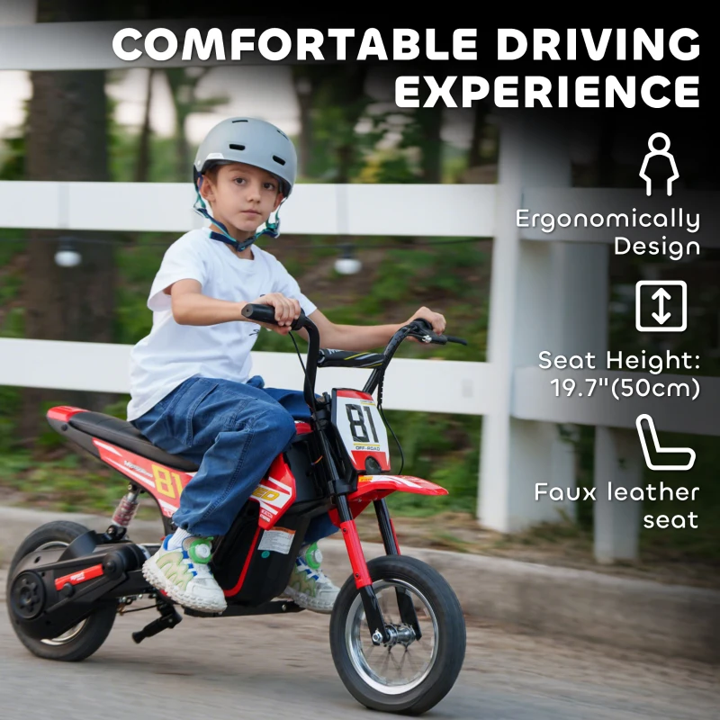 Qaba 24V Kids Motorcycle, Electric Dirt Bike with 250W Motor, Up to 9.9 MPH, 12" Inflatable Tires and Rear Suspension, Red