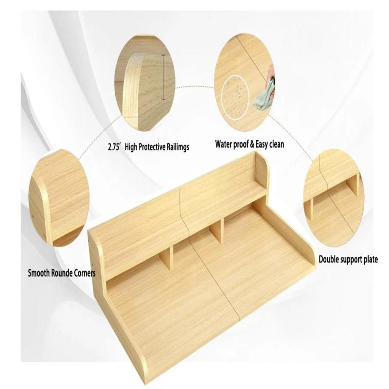 Practical Washer Dryer Countertop with Non-slip Pads, Wood Shelf Topper with Edge, Double Layer Organizer, 54" L x 27.5" W x 12" H, Oak