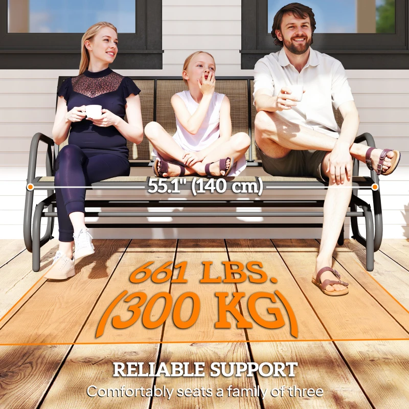 Outsunny 3-Seat Outdoor Glider Chair, Patio Rocking Chair, Steel Frame, Sling Fabric Seat for Garden, Backyard, Lawn, Brown