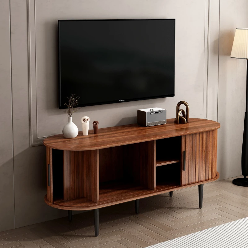 47" Modern TV Stand with Sliding Door, Gaming Entertainment Center with Storage Compartment and Cabinet, 47" L x 16" W x 21.5" H, Walnut