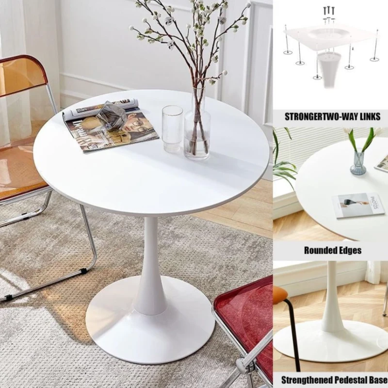 Modern Round Dining Table with MDF Top and Steel Base, Modern Aesthetic, Easy to Clean and Assemble, 23.5" L x 23.5" W x 29" H, White