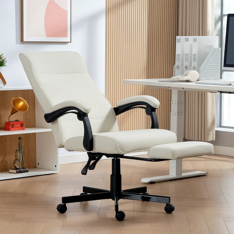 Vinsetto Office Chair, High Back Desk Chair, Swivel Recliner with Adjustable Height, Footrest and Padded Armrest, Cream White