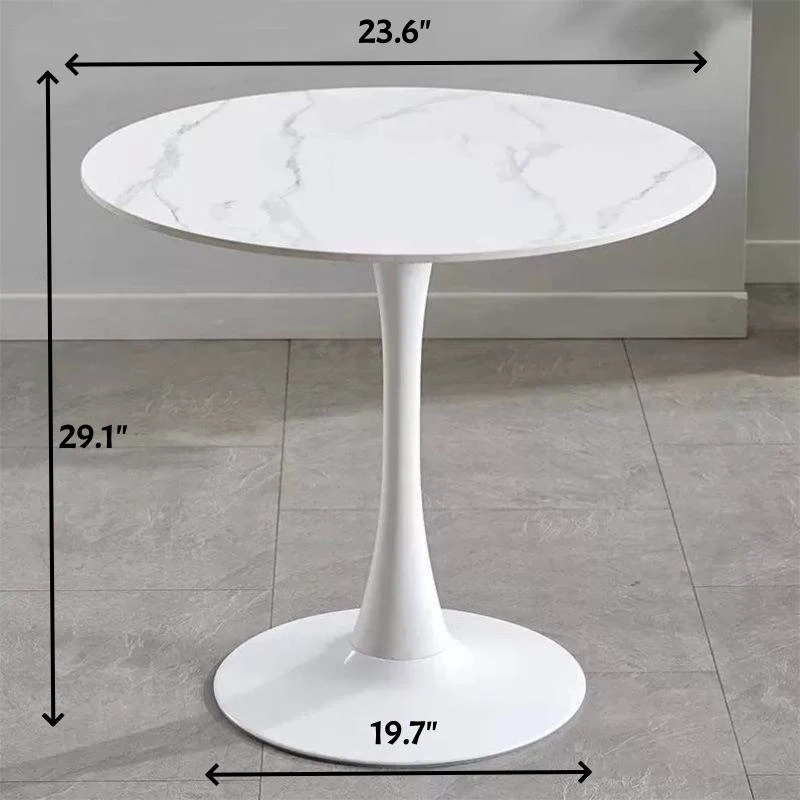 Marble Texture Round Dining Table with MDF Top and Steel Base, Easy to Install and Clean, 23.5" L x 20" W x 29" H, White Marble