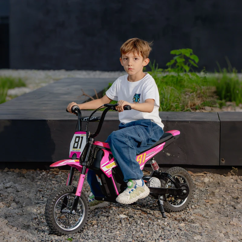 Qaba 24V Kids Motorcycle, Electric Dirt Bike with 250W Motor, Up to 9.9 MPH, 12" Inflatable Tires and Rear Suspension, Pink