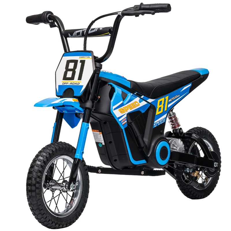 Qaba 24V Kids Motorcycle, Electric Dirt Bike with 250W Motor, Up to 9.9 MPH, 12" Inflatable Tires and Rear Suspension, Blue