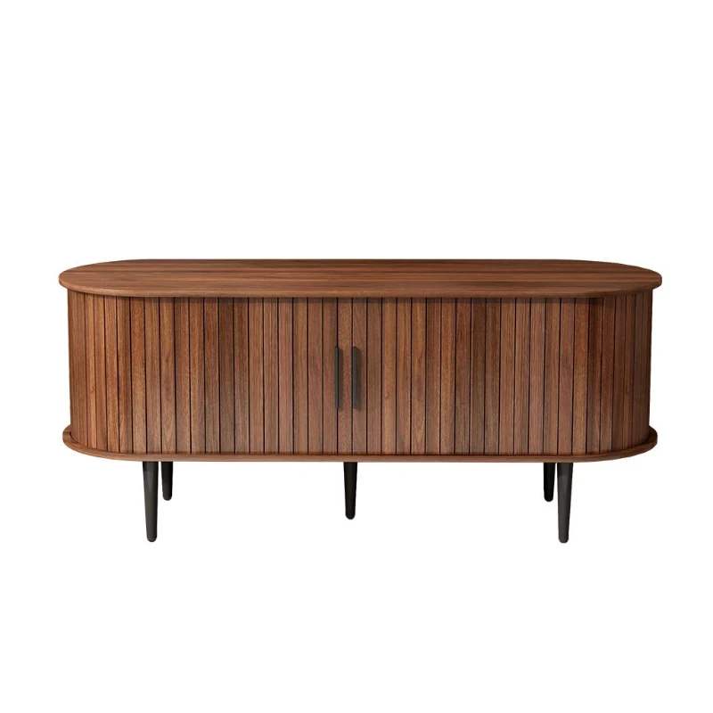 47" Modern TV Stand with Sliding Door, Gaming Entertainment Center with Storage Compartment and Cabinet, 47" L x 16" W x 21.5" H, Walnut