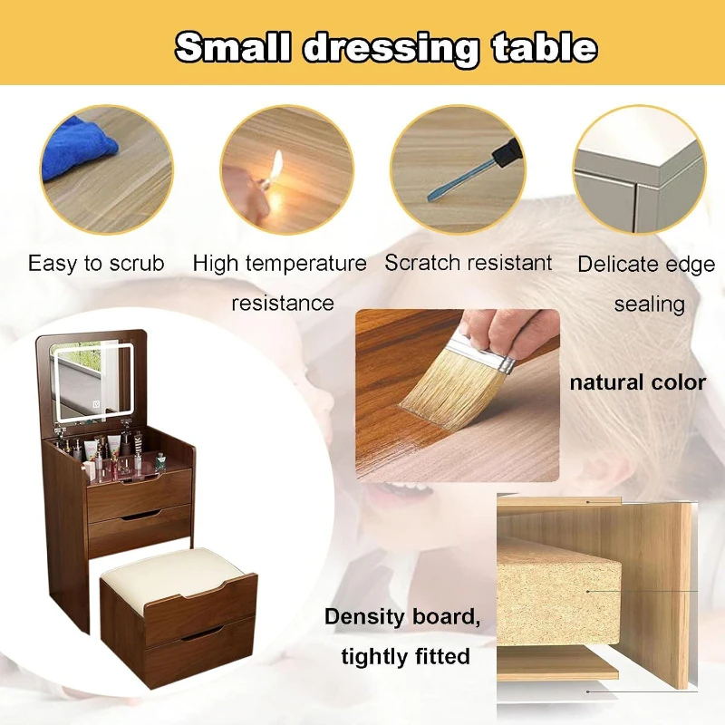 3-in-1 Vanity Desk with Flip Top Mirror, Compact Makeup Vanity Set with Visible Glass Desktop and 3 Drawers, 20" L x 16" W x 31.5" H, Walnut