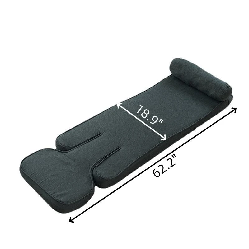 Folding Sofa Bed for living room, Built-in Lumbar Support, Gaming Floor Chair with 5-Position Back Support, 19" L x 62" W x 4" H, Grey