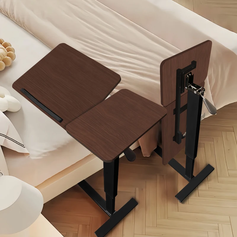 Folding Overbed Bedside Desk with Tilting Tray, Mobile Rolling Laptop Stand with Adjustable Height , 31.5″ L x 16″ W x 38″ H, Walnut+Black