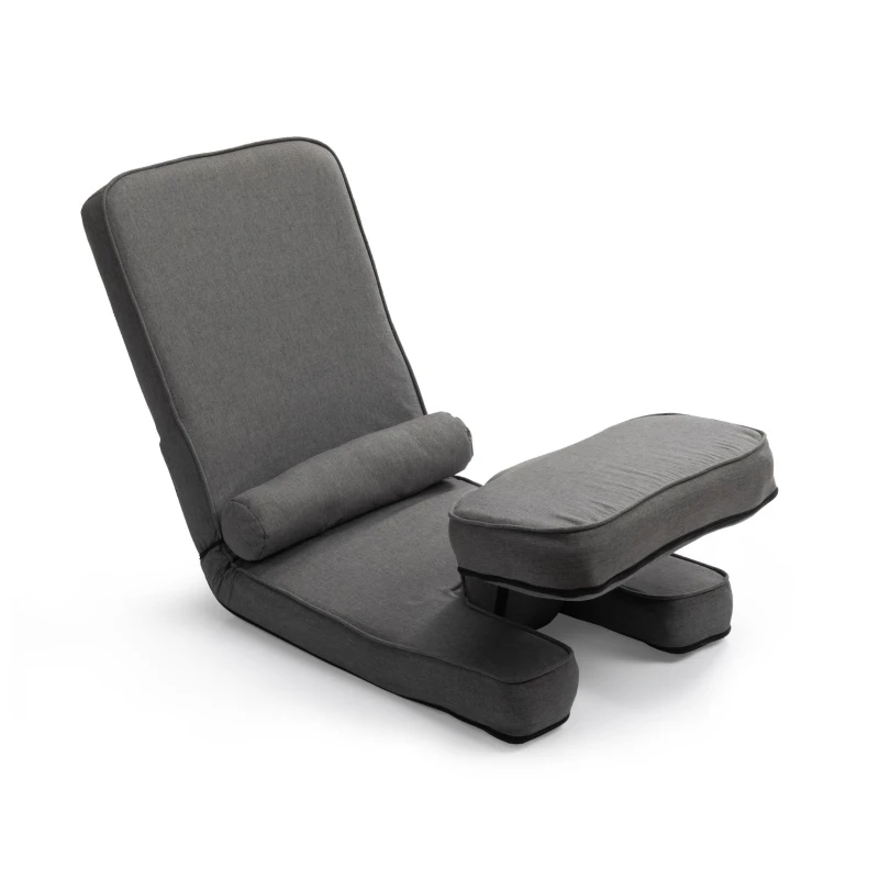 Folding Sofa Bed for living room, Built-in Lumbar Support, Gaming Floor Chair with 5-Position Back Support, 19" L x 62" W x 4" H, Grey