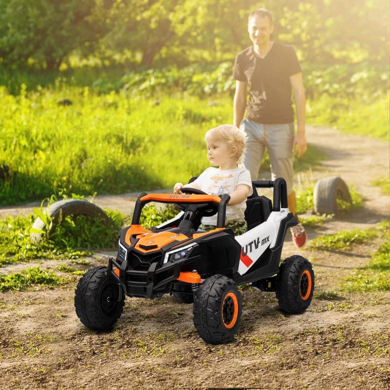 Qaba 12V Kids Ride On Car with Remote Control, Battery Powered Electric UTV with Spring Suspension for Aged 3-5 Years, Orange