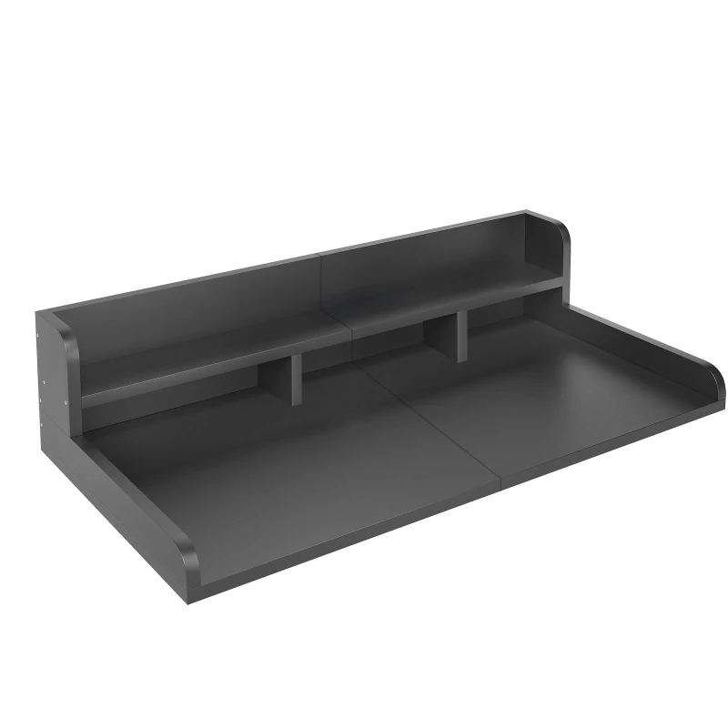 Washer Dryer Countertop with Non-slip Pads, Laundry Wood Shelf Topper with Edge, Double Layer Organizer, 54" L x 27.5" W x 12" H, Black