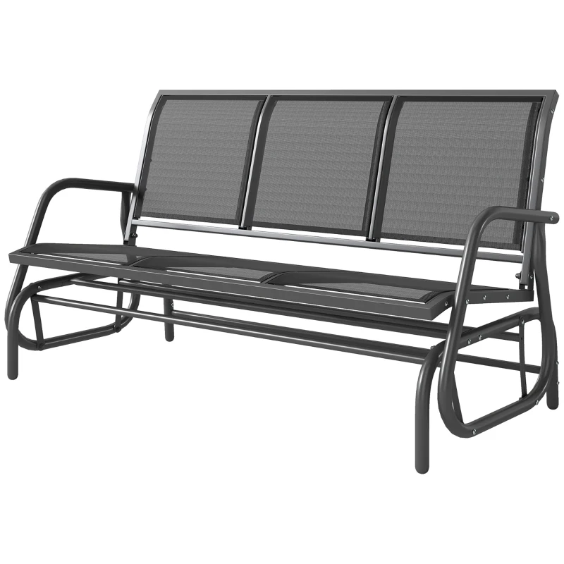 Outsunny 3-Person Outdoor Patio Glider Bench, Porch Glider Swing with 3 Seats, Breathable Mesh Fabric, Metal Frame, Black