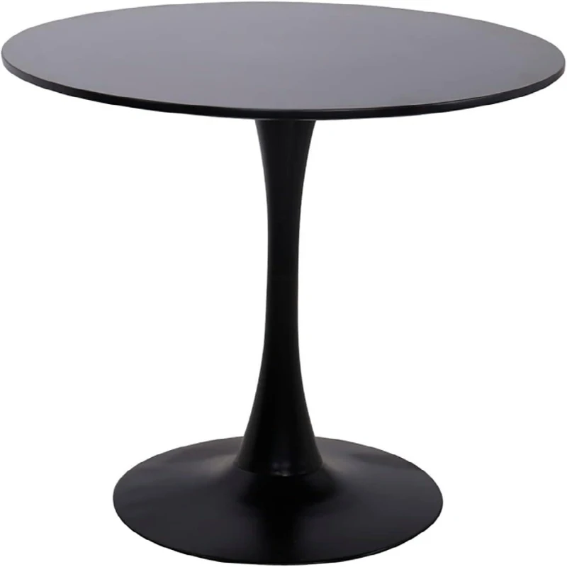 Modern Round Dining Table with Strong Metal Base, Kitchen Dining Room Furniture, Easy to Assemble and Clean, 31.5″ L x 31.5″ W x 29″ H, Black