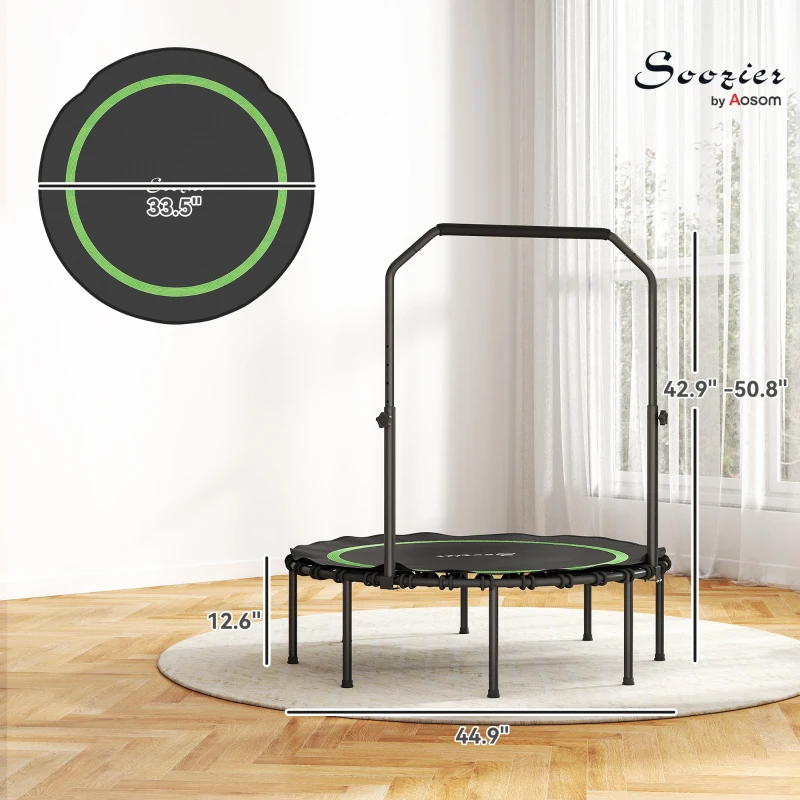 Soozier 45" Rebounder Trampoline for Adults, Foldable Mini Trampoline with Adjustable Handle Bar for Indoor Outdoor, Green