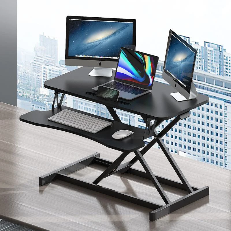 32" Desk Converter with Wide Keyboard Tray, Laptop Workstation, Height Adjustable Sit to Stand Riser, 32" L x 16.5" W x 4.5" H, Black