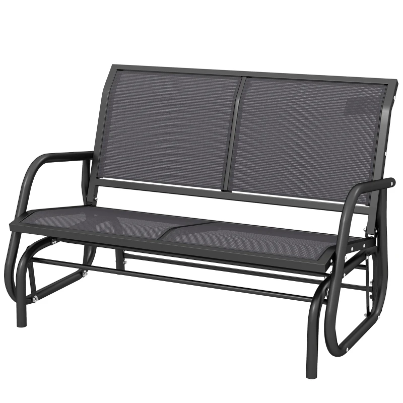 Outsunny Patio Double Glider Outdoor Steel Sling Fabric Gliding Bench Garden Swing Chair Heavy-Duty Porch Rocker Garden Loveseat Grey