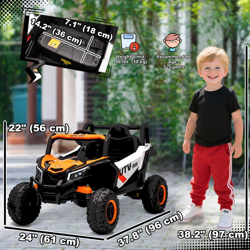Qaba 12V Kids Ride On Car with Remote Control, Battery Powered Electric UTV with Spring Suspension for Aged 3-5 Years, Orange
