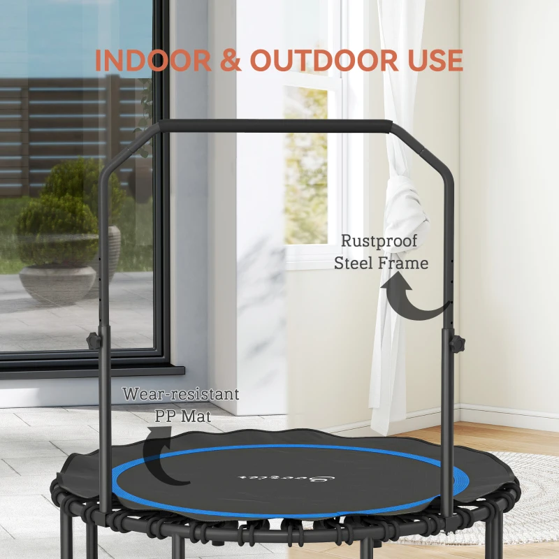 Soozier 45" Rebounder Trampoline for Adults, Foldable Mini Trampoline with Adjustable Handle Bar for Indoor Outdoor, Blue