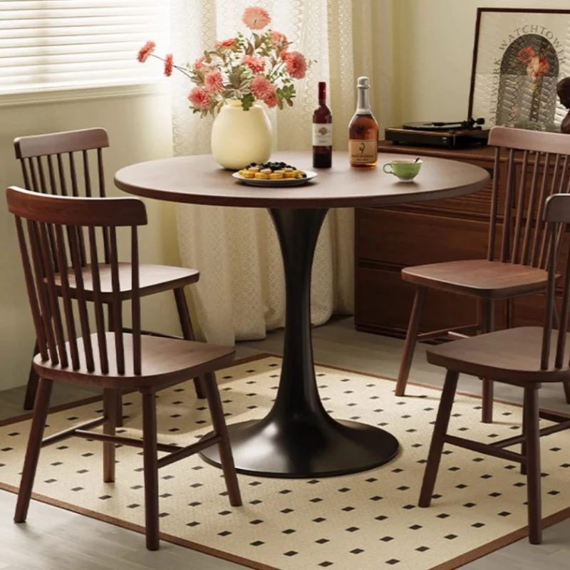 Modern Round Dining Table with Modern Design, MDF Top with Steel Base, Easy Assembly and Cleaning, 23.5" L x 23.5" W x 29" H, Walnut